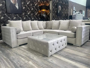 Alaska Truffle Chenille 5 Seater Double Corner Sofa Bed