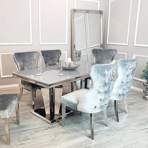 Athena Luxury Fancy Glass Or Marble Dining Table With 4 Sandhurst Dining Chair Set