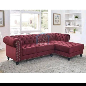 New Round Classic Chesterfield Couch Plush Right Or Left L-Shape Chaise Sofa