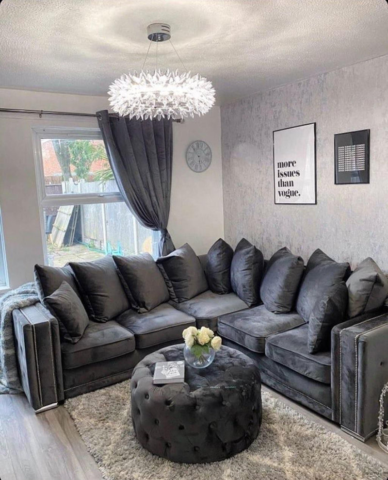 Plush velvet grey deals sofa