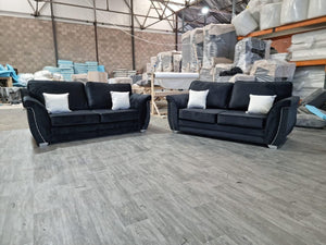New Luxe Plush Velvet Black With High Back Cushions Couch 3+2 Seater Sofa Set
