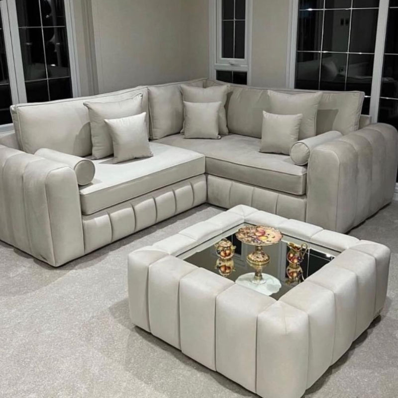 New Penal Lilly Cream Plush Velvet 5 Seater Corner L Shape Comfy Sofa Ray Furniture
