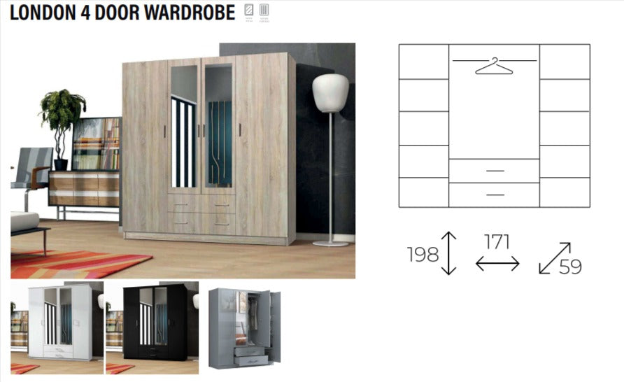 New Elevator Ray Furniture Luxury LONDON 171 3Door sliding mirror wardrobe