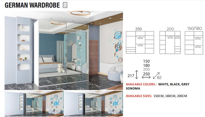New Elevator Ray Furniture Luxury German sliding mirror Wardrobe