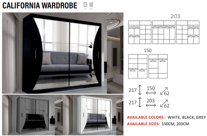 New Elevator Ray Furniture Luxury Clifornia sliding mirror Wardrobe