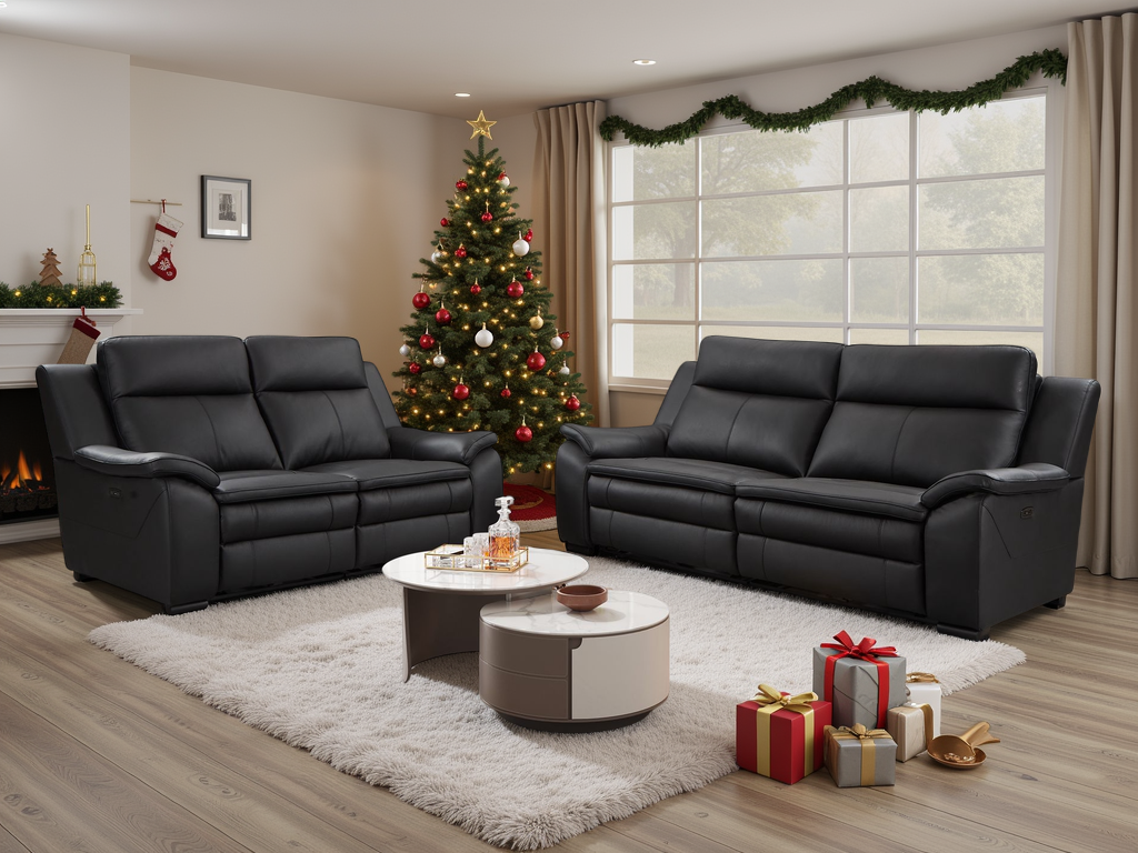 Ray Boston Genuine Leather Electric Recliner Sofa Black 3+2 Set