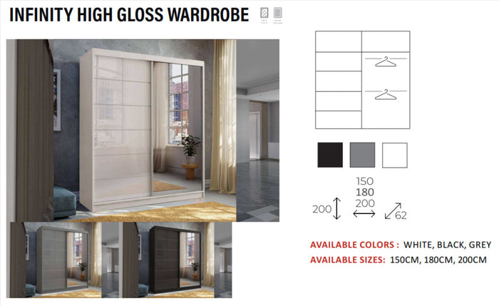New Elevator Ray Furniture Luxury Infinity rooms sliding mirror  Wardrobe