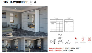 New Elevator Ray Furniture Luxury Cycylia rooms sliding mirror Wardrobe