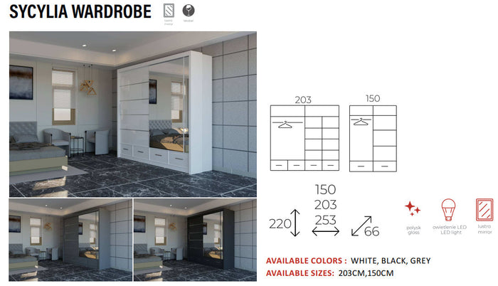 New Elevator Ray Furniture Luxury Cycylia rooms sliding mirror Wardrobe