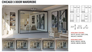 New Elevator Ray Furniture Luxury Chicago 3 DOOR rooms sliding mirror Wardrobe 250cm