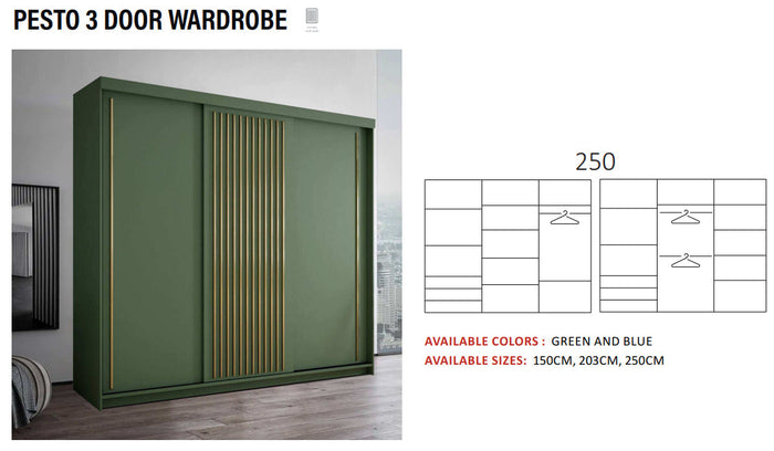 New Elevator Ray Furniture Luxury Pesto rooms sliding mirror Wardrobe 3 DOOR 250cm