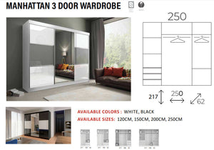 New Elevator Ray Furniture Luxury Manhattan 3 DOOR rooms sliding mirror Wardrobe 250cm