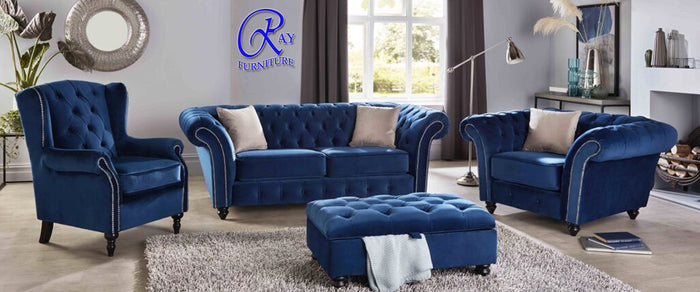 New Chesterfield Italian Deep Button Back Fabric Sofa Suite Set-Available IN All Sizes