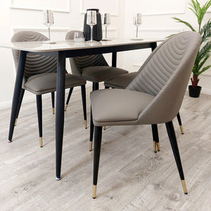 Nero Luxury Fancy Dining Table With 4 Alba Leather Dining Chairs