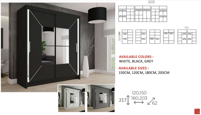 New Elevator Ray Furniture Luxury  Nicole   sliding mirror Wardrobe