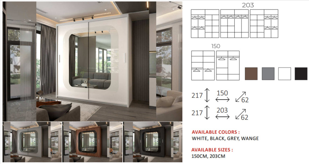 New Elevator Ray Furniture Luxury CHELSEA  sliding mirror  Wardrobe