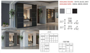 New Elevator Ray Furniture Luxury  LISBON sliding mirror  Wardrobe