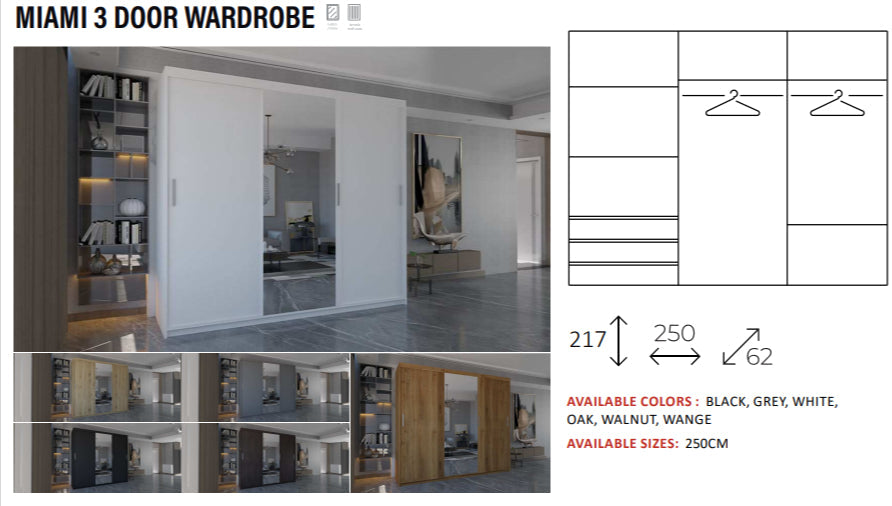 New Elevator Ray Furniture Luxury MIAMI 3Door sliding mirror wardrobe