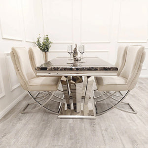 Athena Luxury Fancy Glass Or Marble Dining Table With 4 Sandhurst Dining Chair Set