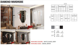 New Elevator Ray Furniture Luxury DIAMOND  rooms sliding mirror Wardrobe