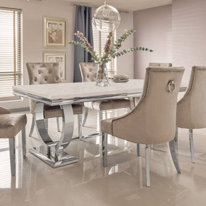 New Arriana Luxury Fancy Marble Dining Table With 4 Duke Dining Chairs