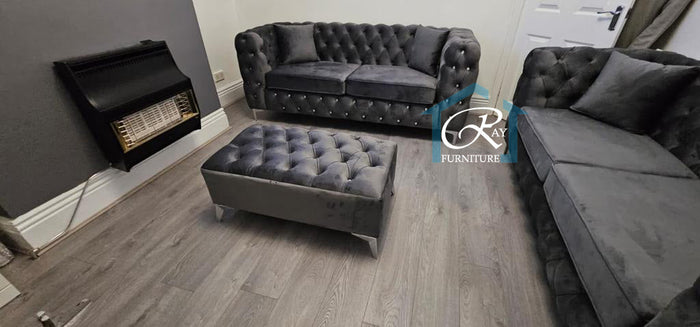 New Ashton Full Chesterfield Steel Plush Sofa 3 Seater 2 Seater Set