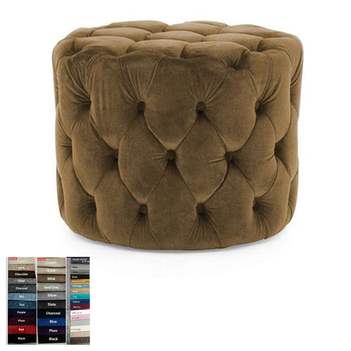 Universal Matching Chesterfield Puffy Beige Plush Footstool