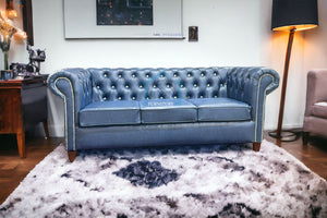 New Round Classic Chesterfield Couch Air Blue Leather 3 Seater 2 Seater Sofas Set