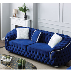 Khalifa Chesterfield 3 Seater 2 Seater Plush Velvet Blue Sofa Deep Button Italian Design