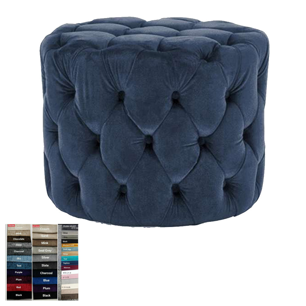 Universal Matching Chesterfield Puffy Blue Plush Footstool