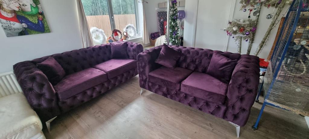 Top Rated Spanish Chesterfield Purple Plush Sofa 3 Seater 2 Seater Set