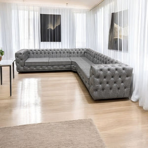 New Spanish Full Chesterfield in Grey Leather PU Quality Sofa 5 Seater Corner Couch