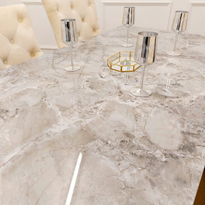 Louis Chrome & Gold Luxury Fancy Marble Dining Table With 4 Bentley Dining Chairs