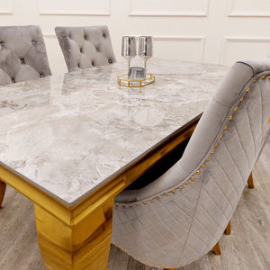 Louis Chrome & Gold Luxury Fancy Marble Dining Table With 4 Bentley Dining Chairs