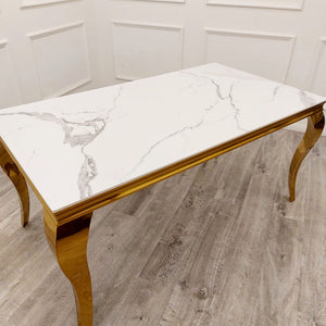 Louis Chrome & Gold Luxury Fancy Marble Dining Table