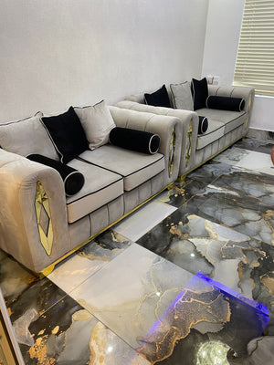 Ray Cloud 9 Panel Couch Pebble Plush Contrast Pipping Golden Details 3 Seater Sofa 2 Seater Sofa Set