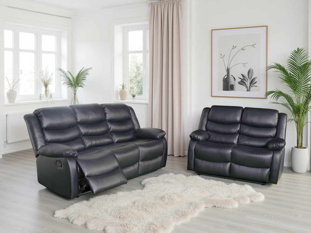 Ray Conrad Manual Recliner Sofa Black 3+2 Set