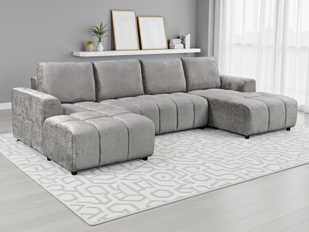 Ray Shanghai Luxury Grey U Shape Corner Sofabed