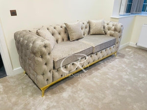 New Spanish Full Chesterfield Galaxy Coffee Sofa 4 Seater 7ft Length With Gold Strip & Matching Feet (Copy)