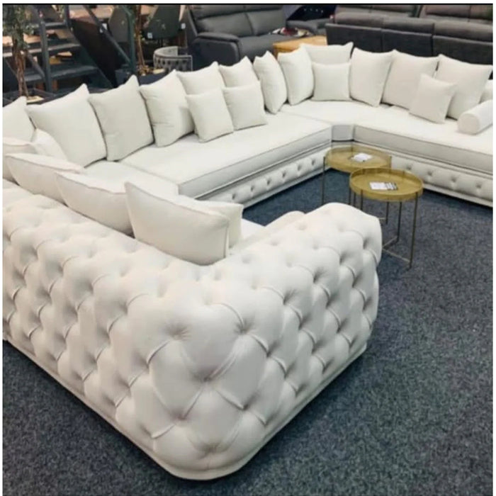 Ashton Luxury Chesterfield 8 Seater Corner U-Shape Couch Cream Plush Sofa