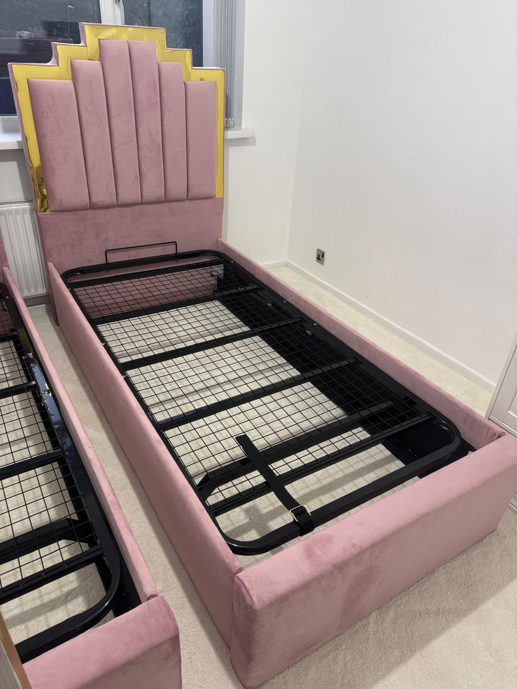 Singles Kids Beds Girl Bed Pink Plush With Ottoman Extra Strong Metal Storage