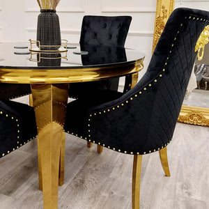 Louis Chrome & Gold Luxury Fancy Marble Dining Table With 4 Bentley Dining Chairs