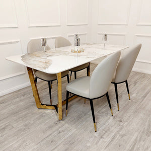 Lucien Luxury Fancy Dining Table With 4 Alba Leather Dining Chairs