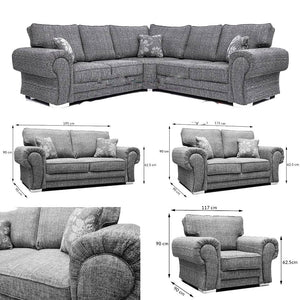 Newton Full Back Fabric Double 3+3 Seater Set Sofa in Grey