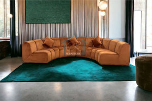 New Penal Chesterfield Round Large Sitting Universal Corner Orange Plush Comfy Sofa