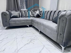 New Penal Stripped Crystal Lilly Steel Plush Fabric Sofa L-Shape Corner Sofa