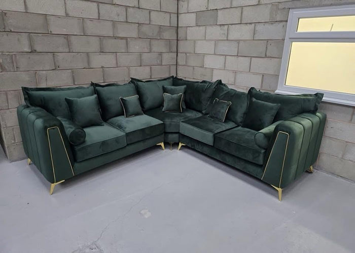 Panther Penal Chesterfield Lined Sofa Comfy Cushion 5 Seater Corner Green Plush Couch