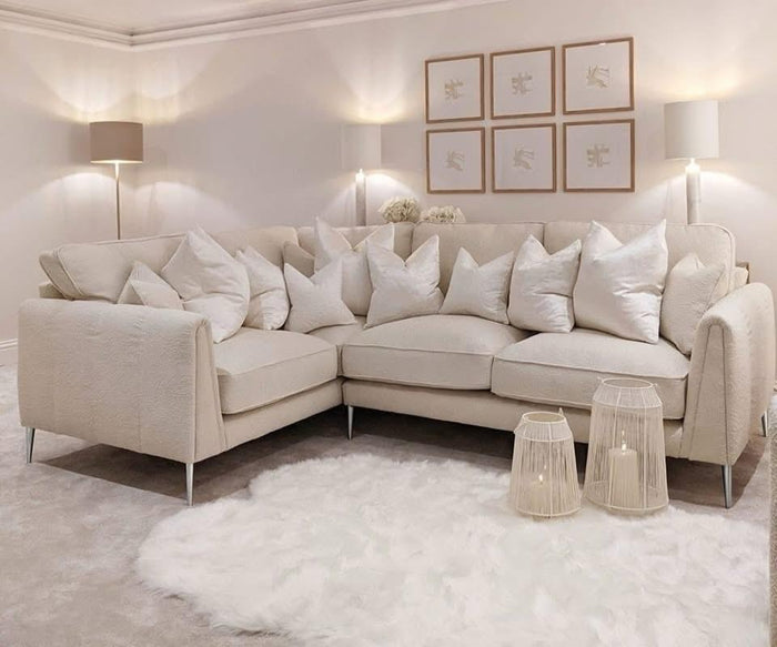 Panther Penal Chesterfield Lined Sofa Comfy Cushion 180cm x 240cm 4 Seat Corner Cream Teddy Couch