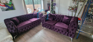 New Spanish Chesterfield Plum Plush Sofa 3 Seater 2 Seater Set