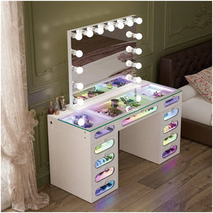New Release Ray Luxury VANITII Priscilla Vanity See Through Desk-11 Glass Fronted Drawers